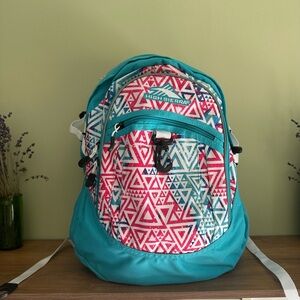 High Sierra Teal and red Geometric Backpack